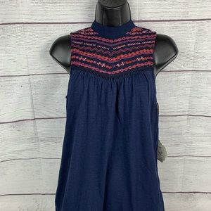 NWT Knox Rose Boho Tank Blouse Navy Blue Embroidered Halter Size XS